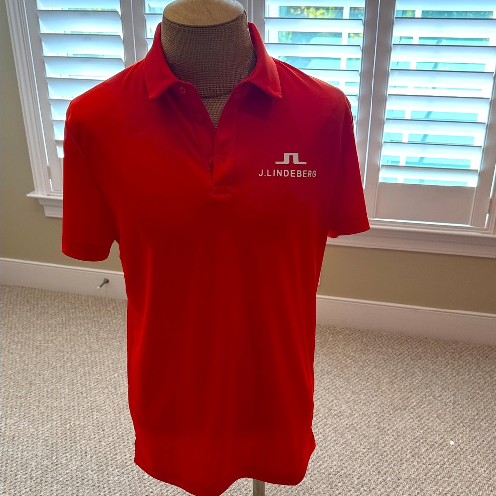 J.Lindeberg Vibrant Red Polo Shirt, large, regular fit